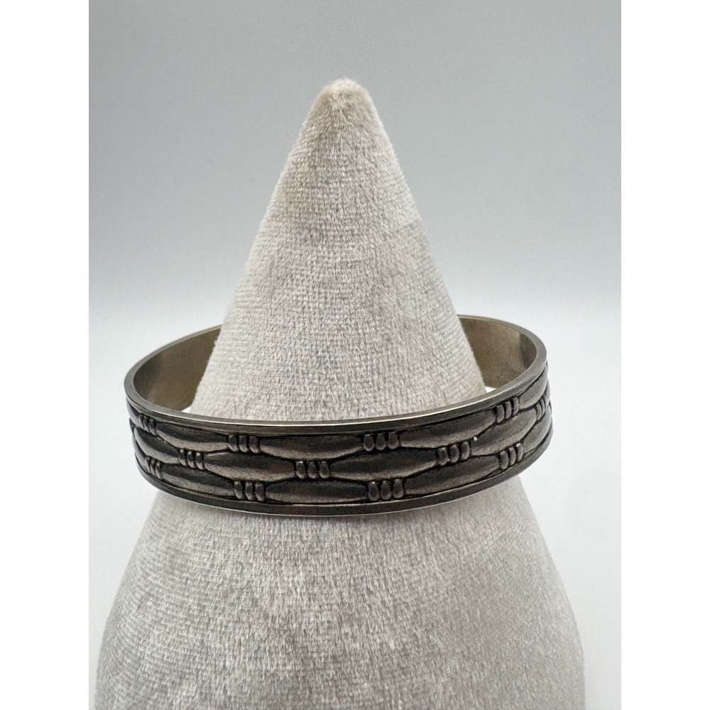 Vintage Solid Copper Cuff Bracelet Bellini Basketweave Silver Plated Modernist